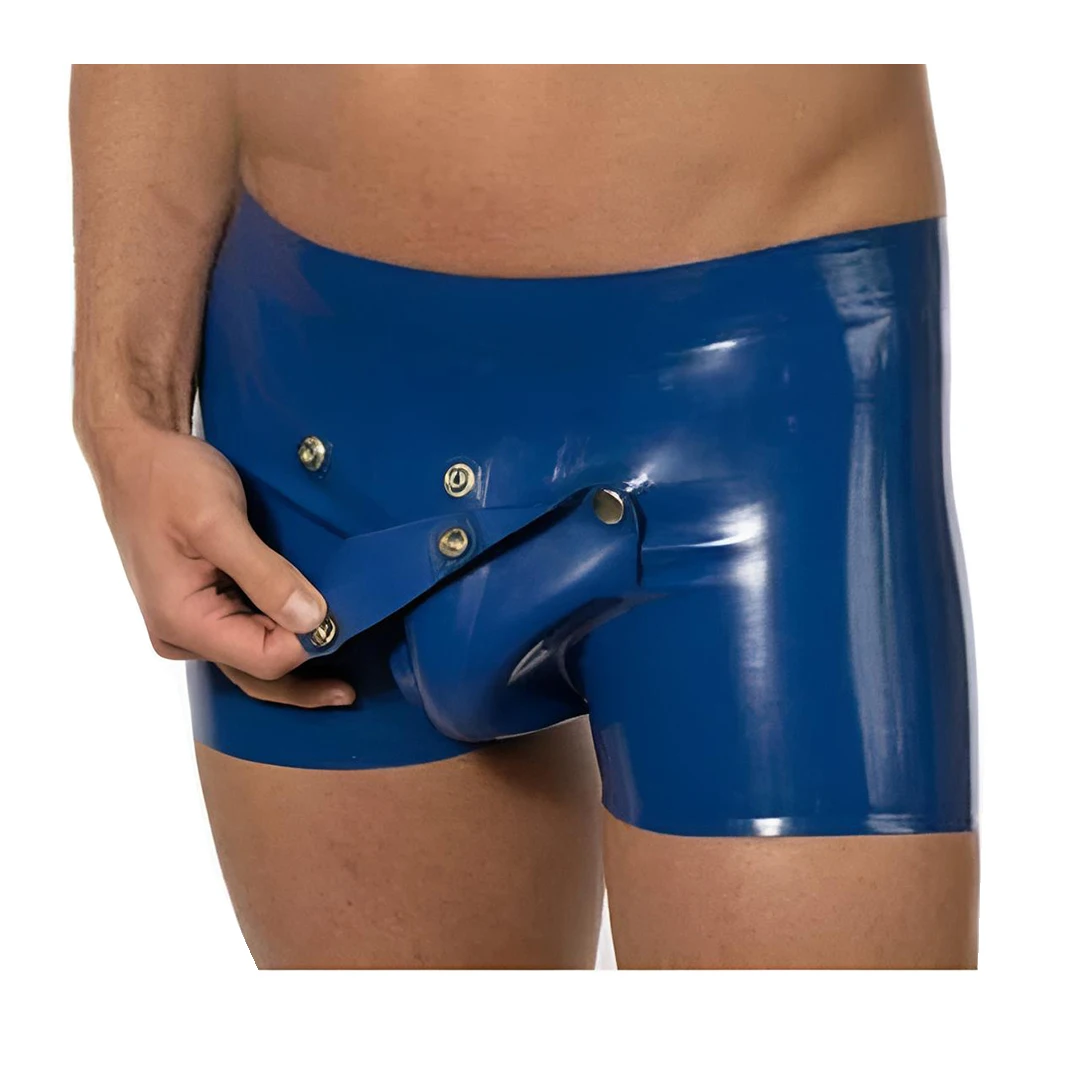 

Handmade Sexy Latex Mens Boxer Shorts Rubber Fetish Panties with Crotch Hole Cover RPM100