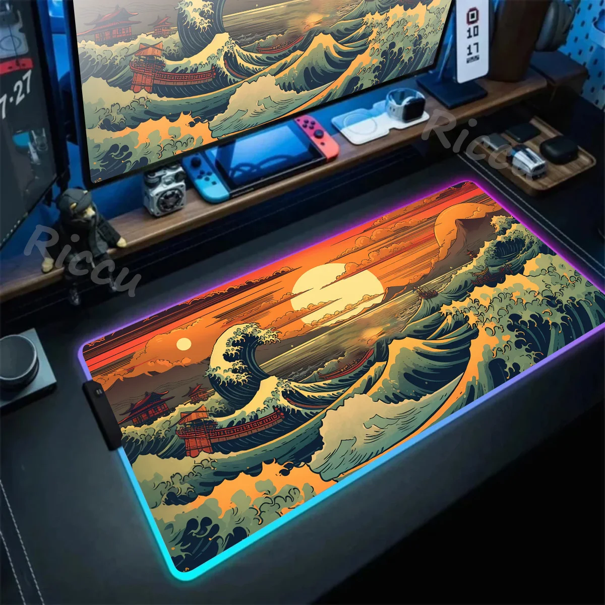 

XXL RGB Mouse Pad Japan Art Great Waves Mousepad Kawaii Gaming Accessories Computer keyboard Large Led Desk Mat Backlight Carpet