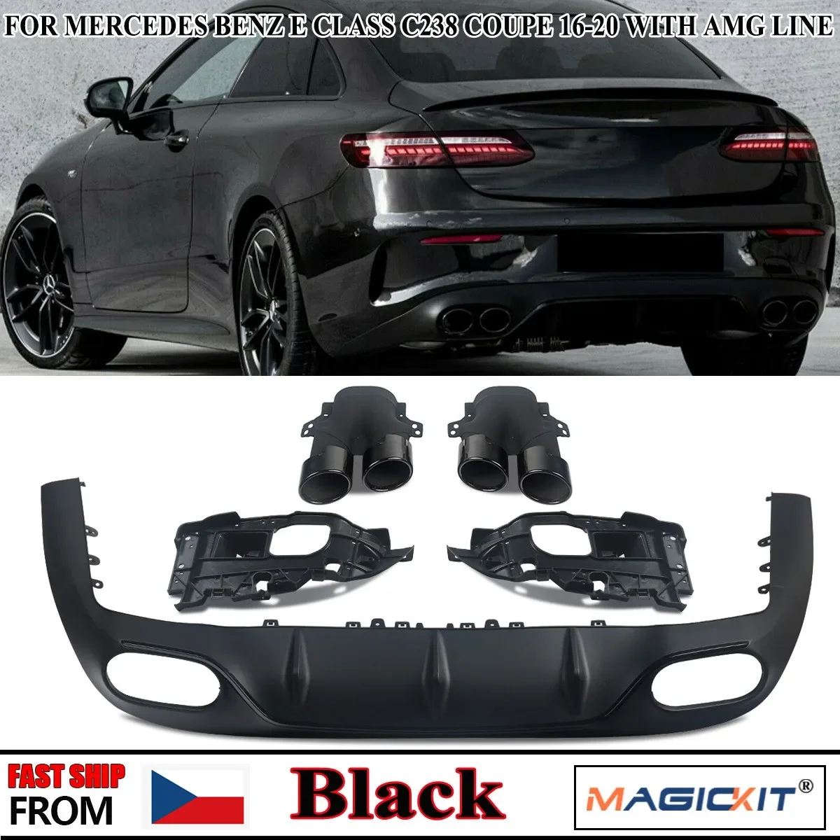 MagicKit AMG E53 STYLE Rear Diffuser For Mercedes-Benz C238 E Class COUPE AMG-Line 2017+