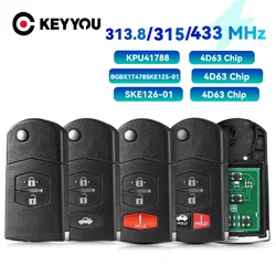 Chiave a distanza KEYYOU per Mazda 2 3 5 6 8 CX-7 CX-9 MX-5 BGBX1T478SKE125-01 KPU41788 SKE126-01 4 d63 313.8/315/433Mhz con batteria