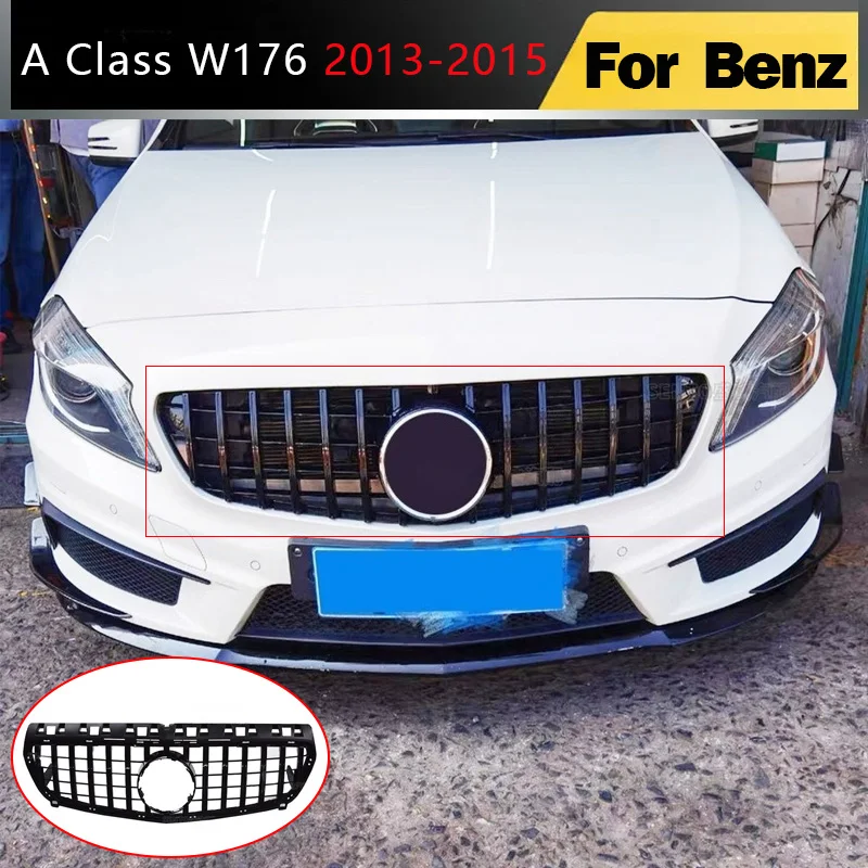 

For Mercedes Benz A Class W176 2013 2014 2015 Front Bumper Kidney Grille Replacement Racing Grill Facelift Mesh Grid GTR Style