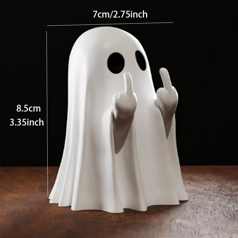 Halloween Decoration Ghost Figurine - Funny Resin Middle Finger Ghost Statue For Prank - Cute Ghost Decor for Christmas Decorati
