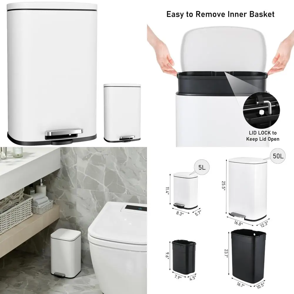 

Stainless Steel Soft-Close Trash Can with Removable Inner Bucket, 13.2+1.3 Gallon Capacity, Plastic Lining Waste Bin for Kitchen