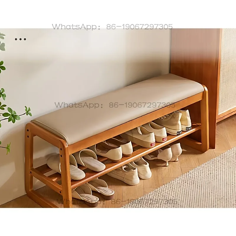 Household Entrance Multi-layer Solid Wood Soft Bag Bench Shoe Cabinet Entrance