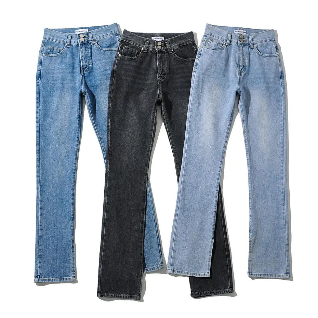 Calça jeans feminina até o chão, estilo europeu americano, calça jeans com fenda, design de alongamento de pernas para outono e inverno