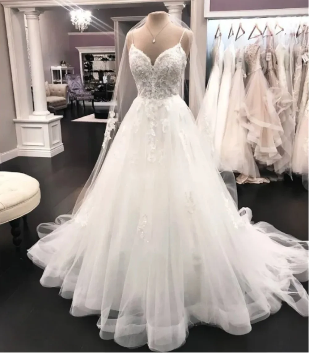 Vestidos de novia 2024 Women Wedding Dress Spaghetti Straps Lace Appliques A-Line Floor-Length Bridal Gown Wedding Party Dress