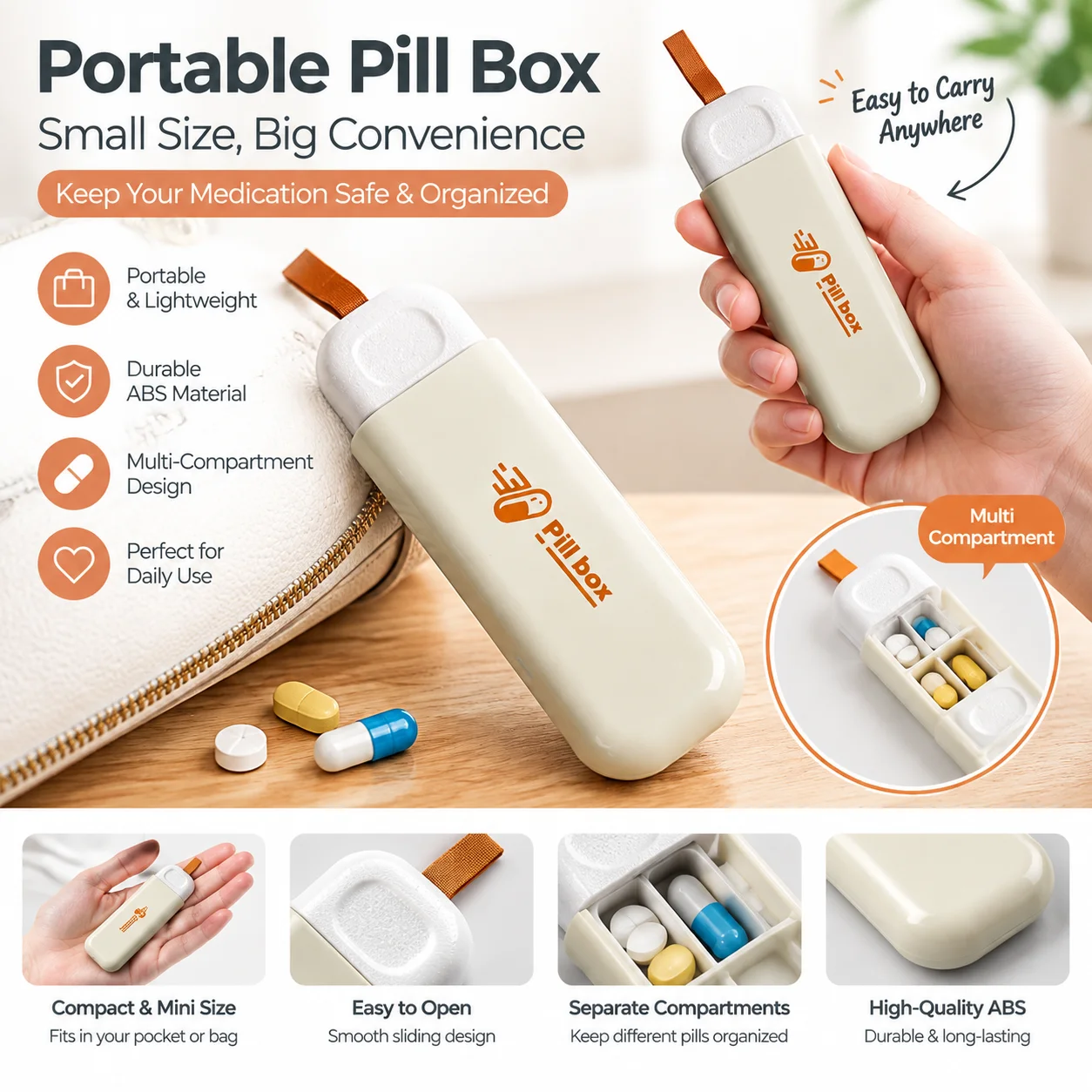 Mini Pill Box Portable Daily Pill Organizer Compact Tablet Storage Case For Elderly Home Travel Gift