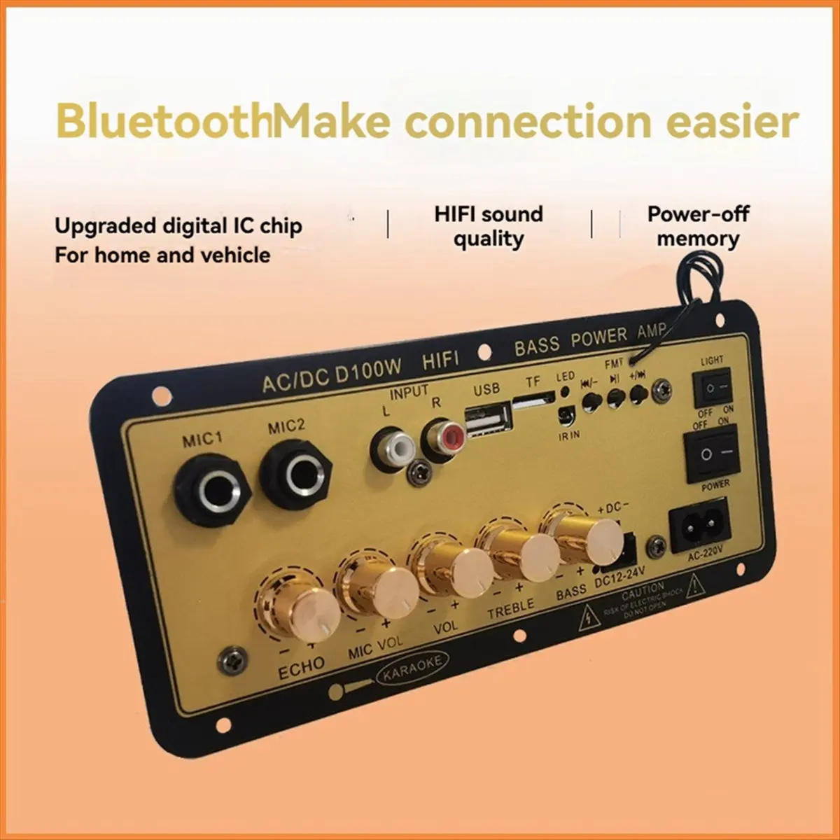 DT81 D100W Bluetooth Amplifier Board with Optical Audio Input Hifi Karaoke Amplifier Home/Car Amplifier Board US Plug