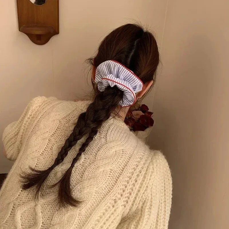 الكورية نمط موضة جديدة Scrunchies الأحمر تنحنح الأزرق مخطط الشعر التعادل الحلو الطازجة مطاطا رباط شعر الفتيات النساء إكسسوارات الشعر