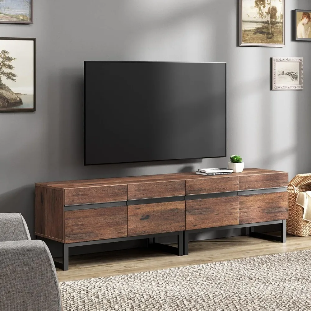 2 in 1 Modern TV Stand for TVs up to 75 inch, Wood TV Entertainment Center TV Console with Storage Cabinets and Metal Base