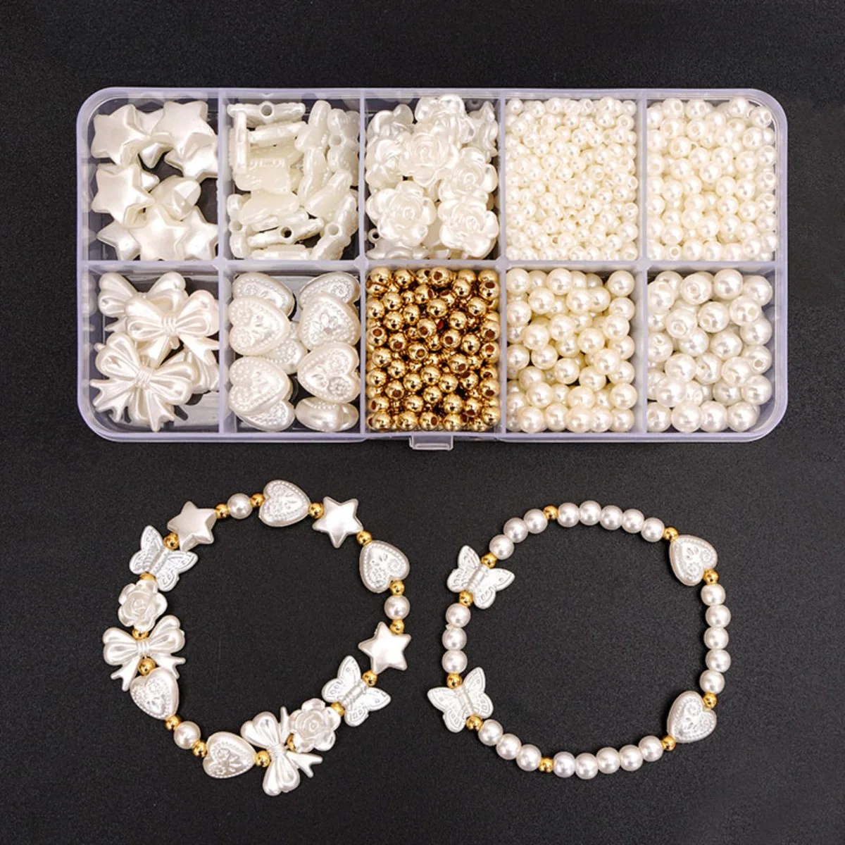 800Pcs Polished Acrylic Pearl Set | Mixed White Loose Beads | Elegant DIY Jewelry Making Handmade Craft Decors