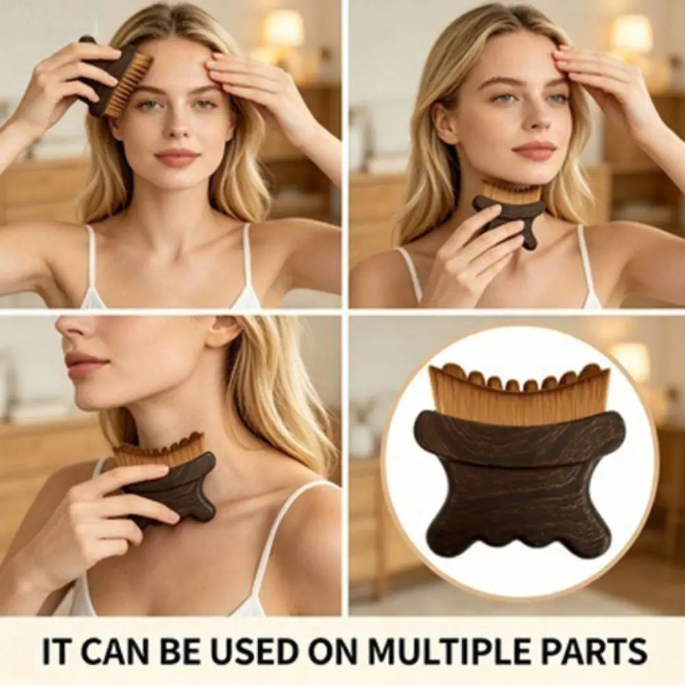 Ergonomic Shape Lymphatic Face Brush Soft Bristles Storage Case Jawline Massage Brush Easy Hold Wood Grain Look Face Care Brush