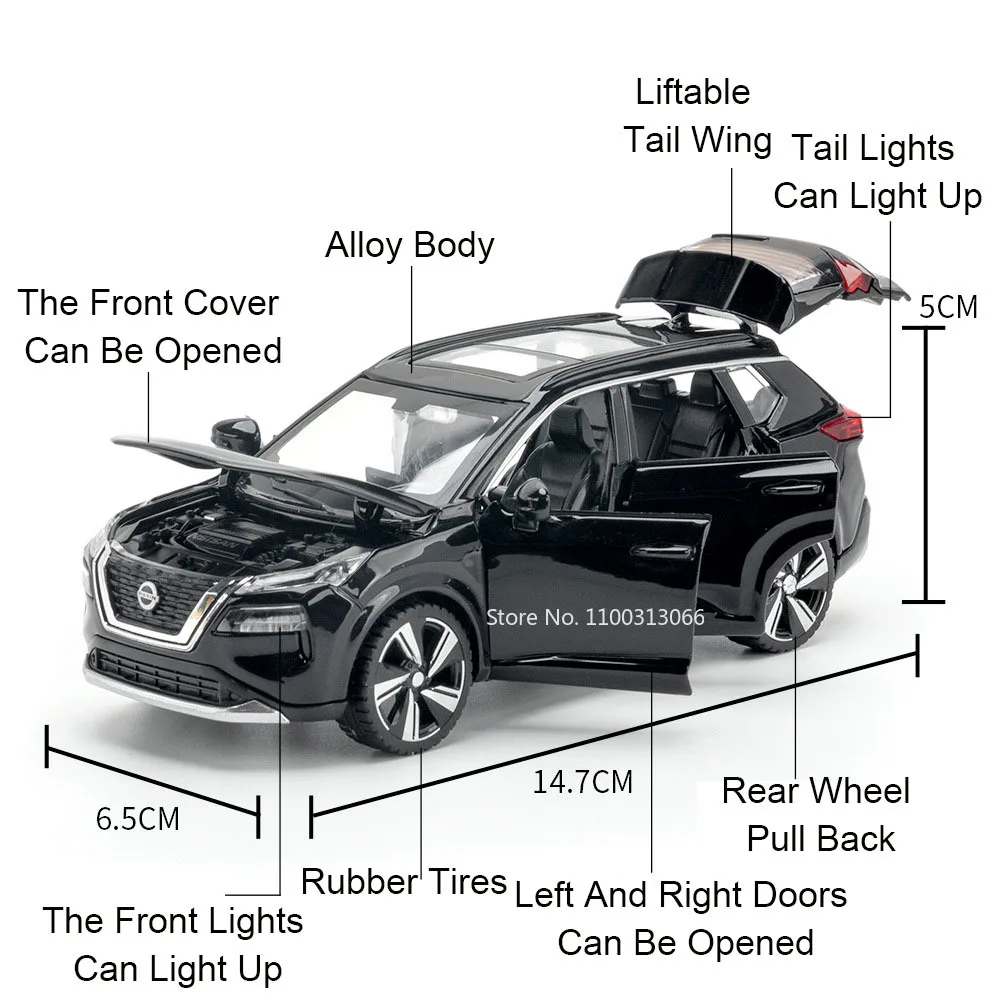 1:32 Alloy Diecast Nissan X-TRAIL Toys Cars Models Rubber Tires Vehicles Pull Back Light Music Miniature Car Toddler Kids Gifts