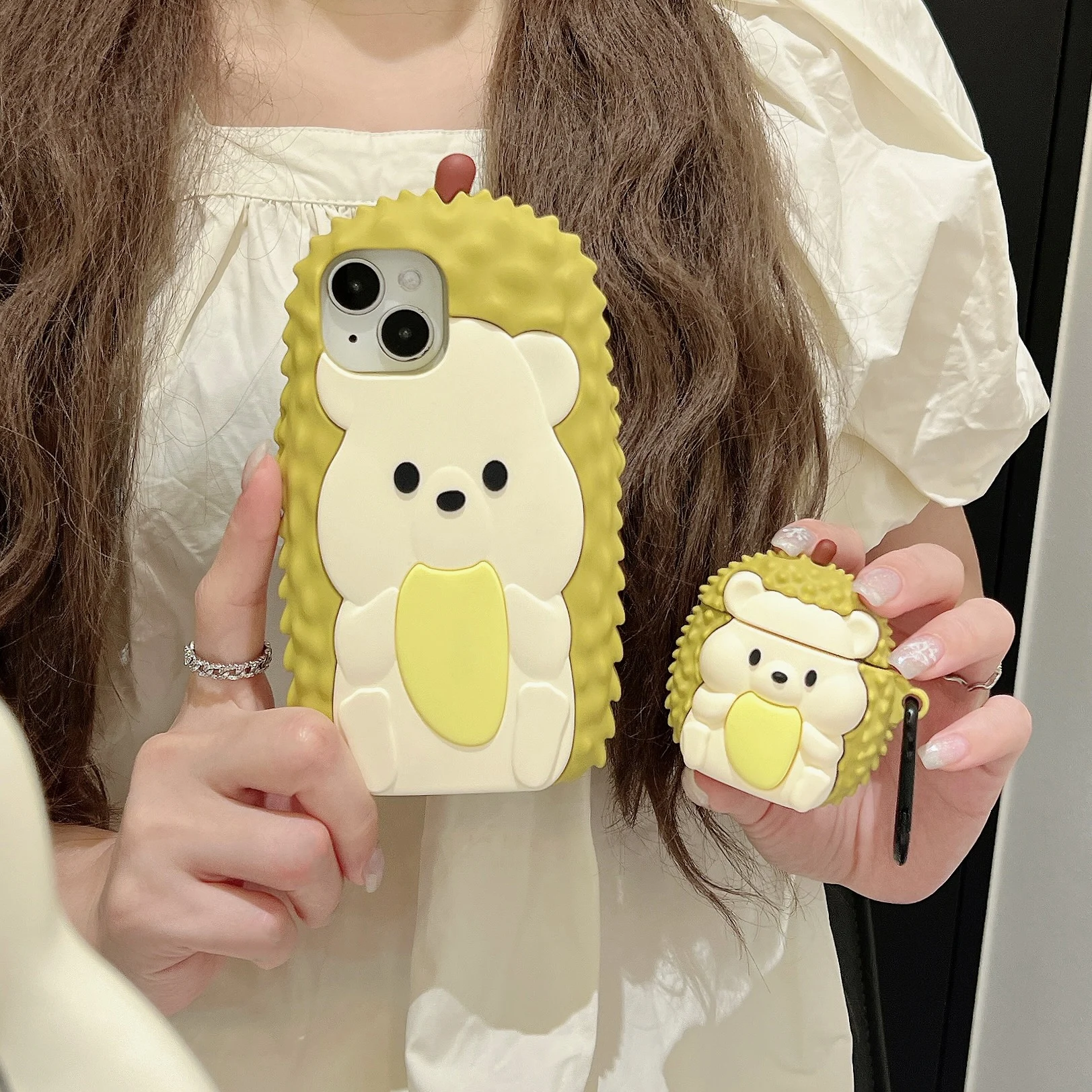 Suitable for Apple iPhone 14promax 3D Durian Bear iPhone 13 Silicone Soft Case iPhone 13 15 Pro Cartoon New Fall Protection Case