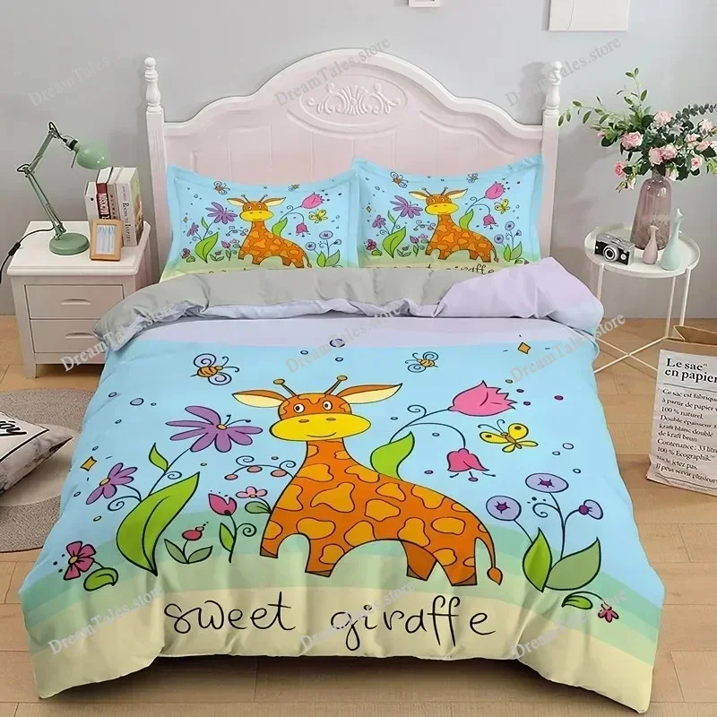 

Cartoon Giraffe Duvet Cover King Queen Tropical Animals Bedding Set For Kids Boys Girls Lovely Wildlife Polyester Quilt Cover029