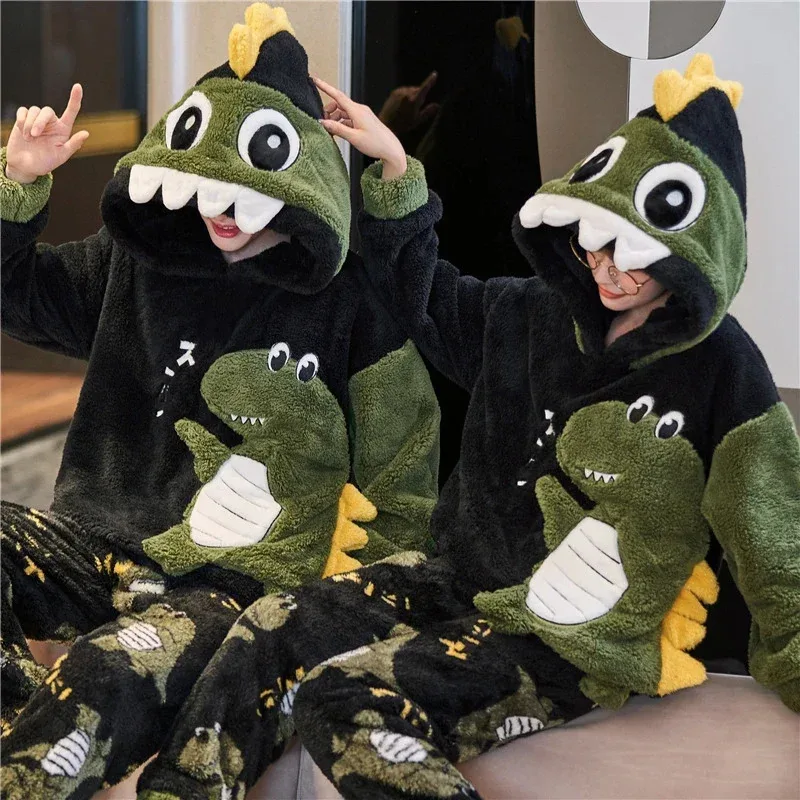 

Новинка 5XL, пижамные комплекты для пар, зимние утепленные женские и мужские пижамы, пижамный костюм с динозавром, милая мягкая теплая домашняя одежда, пижама унисекс Ho XM7