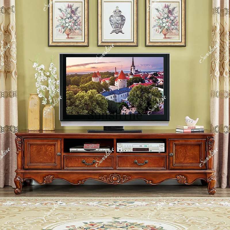 American country living room TV cabinet Solid wood simple viewing hall cabinet  FT