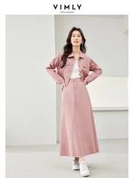 Vimly Pink Denim Skirts Set Women 2024 Spring Two Piece Outfits Fashion Casual Matching Sets Cropped Jacket Maxi Skirts 72970