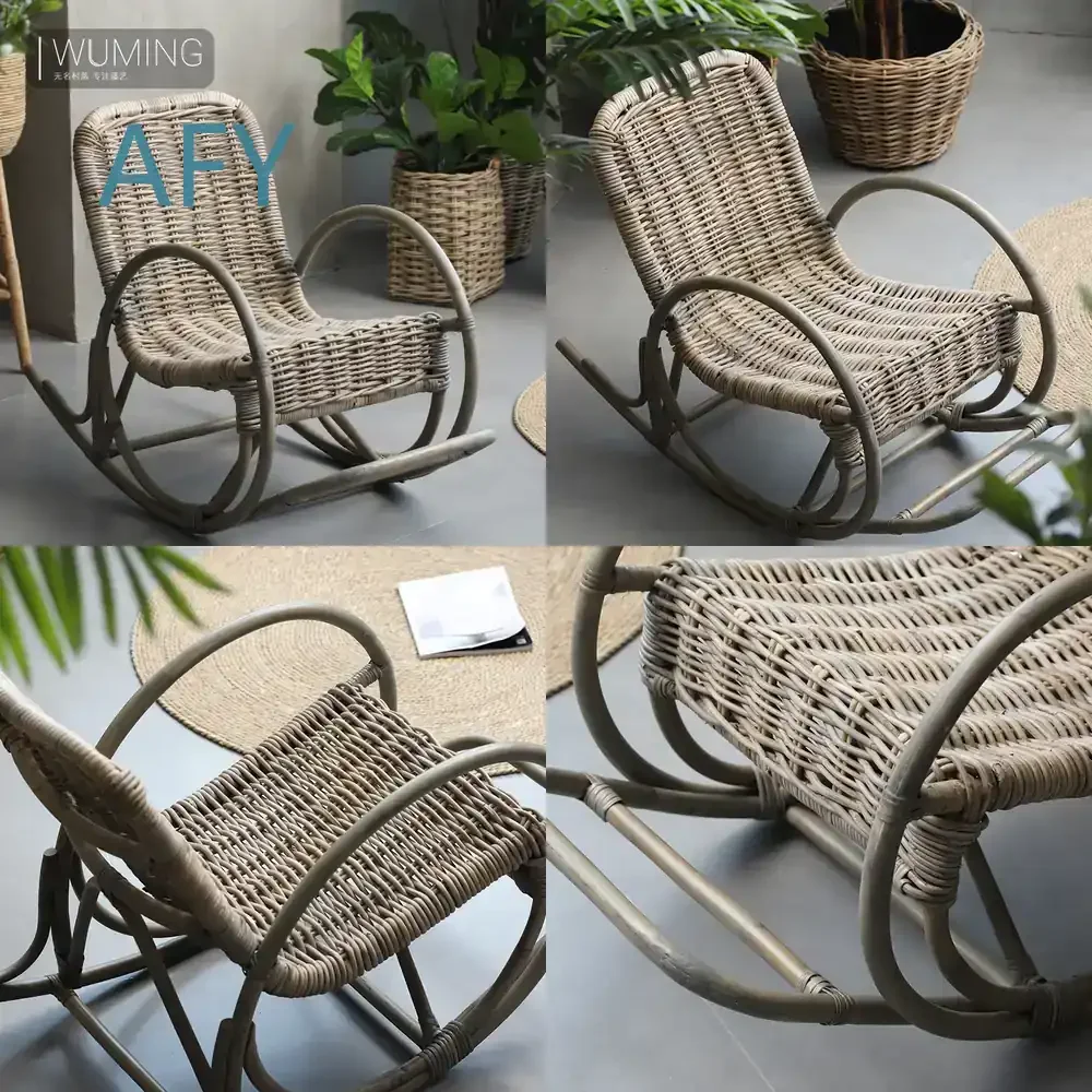 W8 Wabi-Sabi Style Home Rattan Chair for Balcony Kids Rocking Chair Natural Woven Single Lounge Chair for Small Spaces