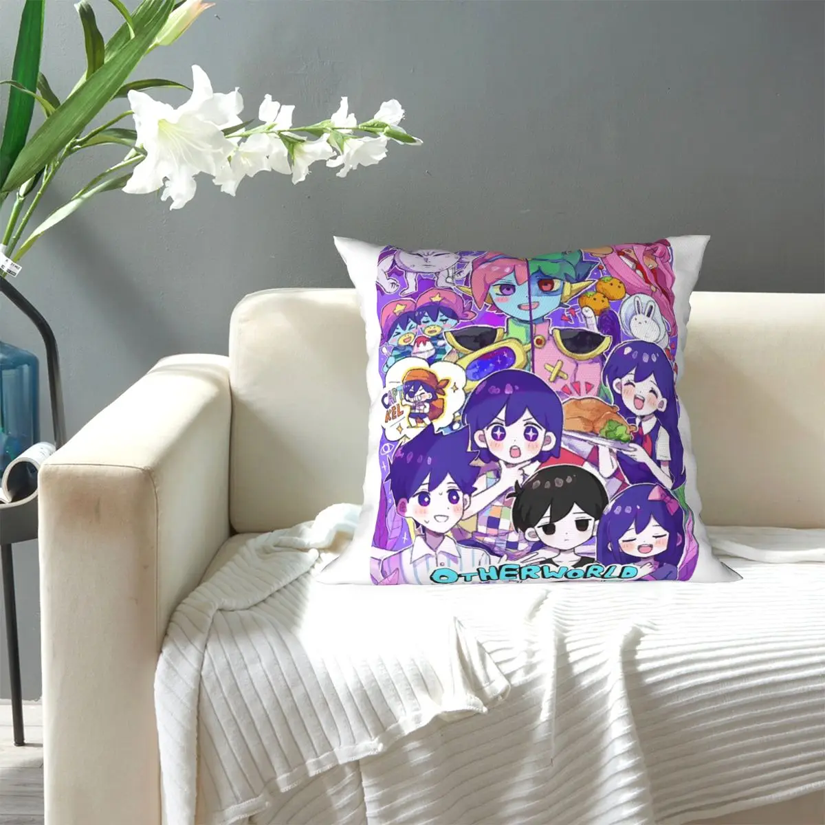 Omori Hero Sunny Basil Cartoon Horror Square Pillowcase Pillow Cover Cushion Zip Decorative Comfort Throw Pillow for Home Car