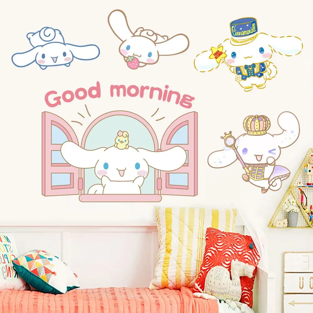 Sanrio Hello Kitty Cinnamoroll Wall Paper Cartoon Anime Stickers Girls Room Decor Window Car Waterproof Self Adhesive Sticker