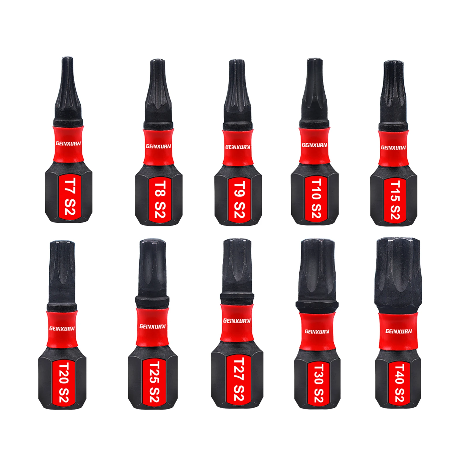 Geinxurn T7-T40 Torx Screwdriver Bit Set,Impact Tough Magnetic 1 In. S2 Alloy Steel Star Bit with Impact Magnetic Bit Holder