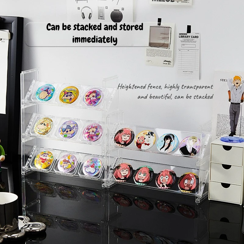 Anime Badge Display Rack Stackable Multi-Layer Transparent Display Rack Organizer for Anime Badges Collectibles Storage Box