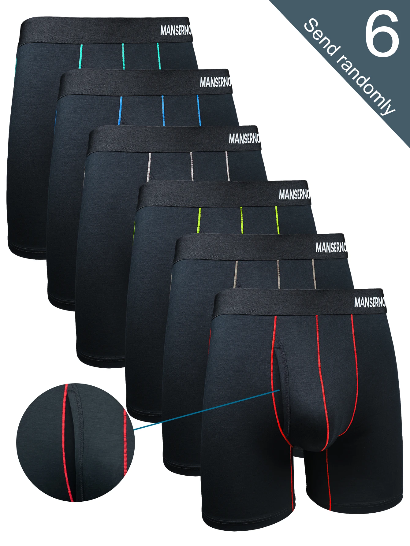 

[Men's Boxer Briefs] 6-Pack Random Color Black Bamboo Fiber Men's Boxer Briefs Breathable Comfortable Soft Fit Moisture-Wicking Running Casual Elastic Men's Underwear