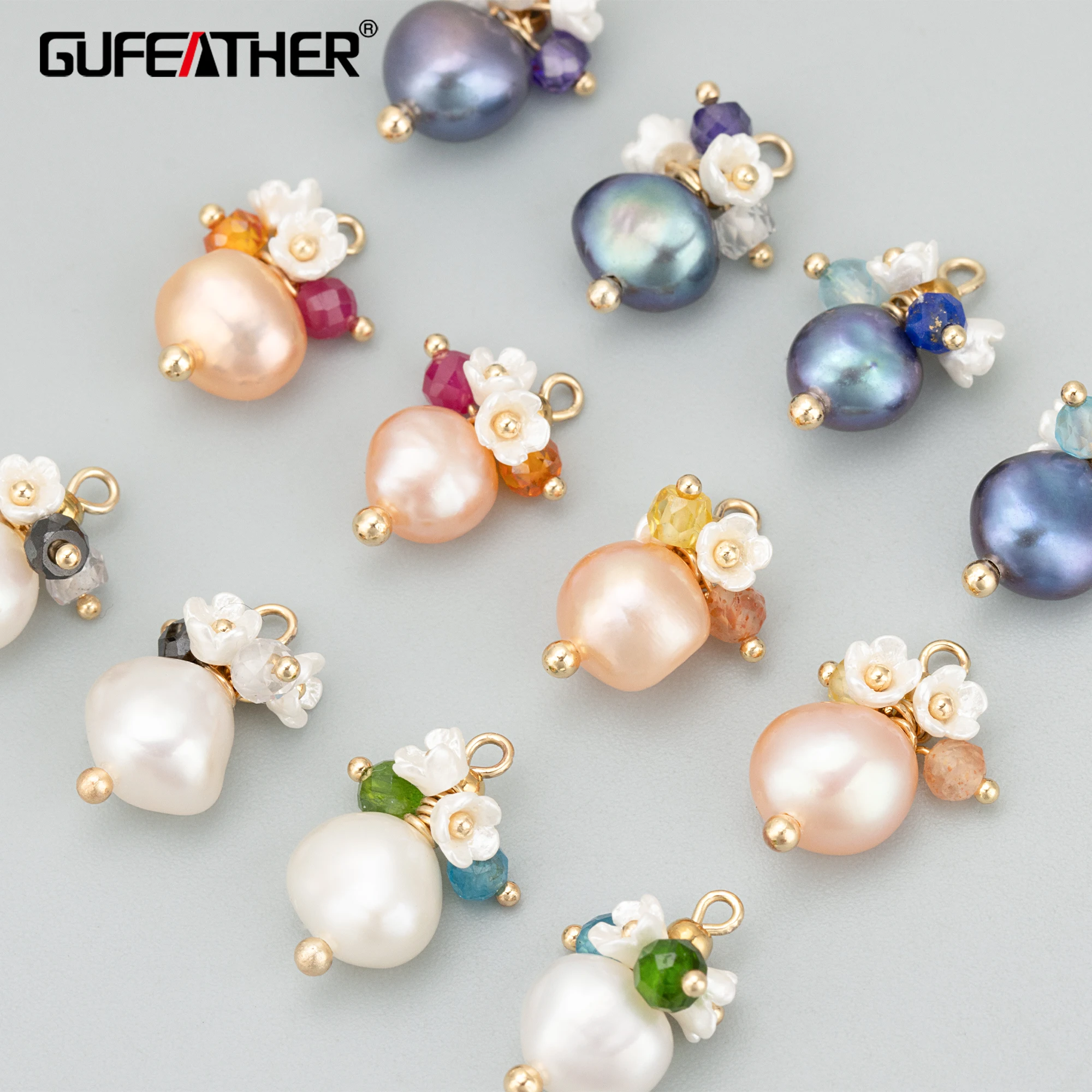 GUFEATHER ME43, akcesoria jubilerskie, pozłacane 18k, miedź, perła naturalna, ręcznie robione, wisiorki, tworzenie biżuterii, wisiorki diy, 2 sztuk/partia