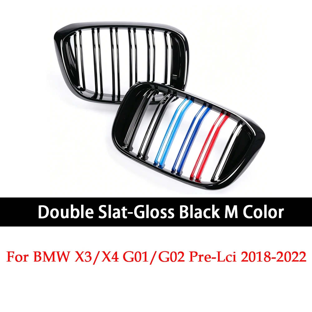 Double Slat M Color Caron Fiber Look Chrome Kidney Grille Glossy Black For BMW G01 X3 G02 X4 Pre-Facelift 2017-2022 M40i image 3