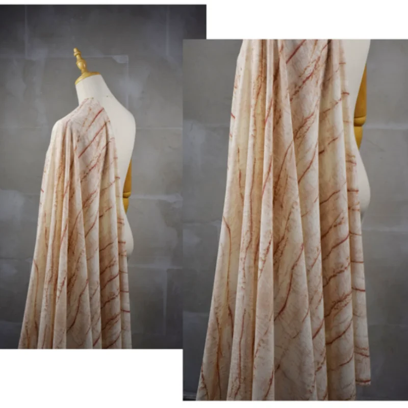 Artistic Bean Paste Color Smudge Stripe Print Chiffon Fabric For Spring Summer Dress Goan Shirt, T2475
