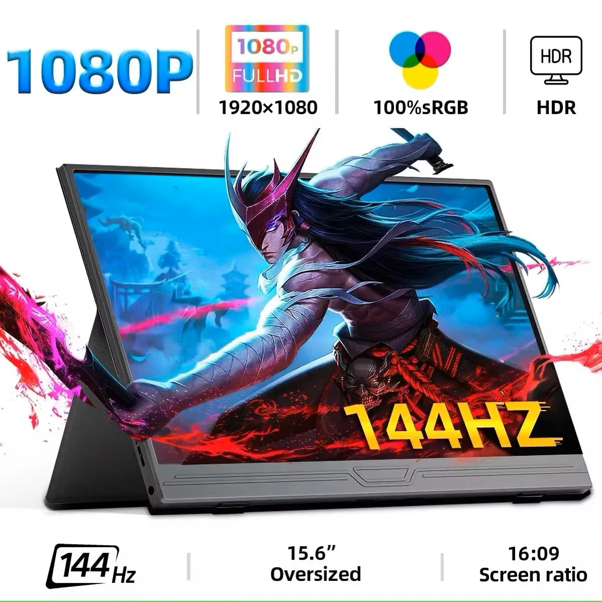 

15.6-Inch 144Hz Portable Monitor 1920*1080 IPS HD Travel Gaming 15.6" Display Screen For Laptop Phone Switch PS4 Ps5 XboX