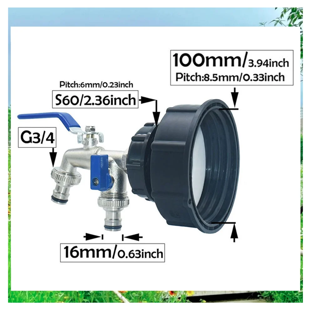 IBC Water Tank Tap Adapter 100mm 80mm S60 to 16mm Nipple 2way tap Valve Water Hose Connector Hose Fittings