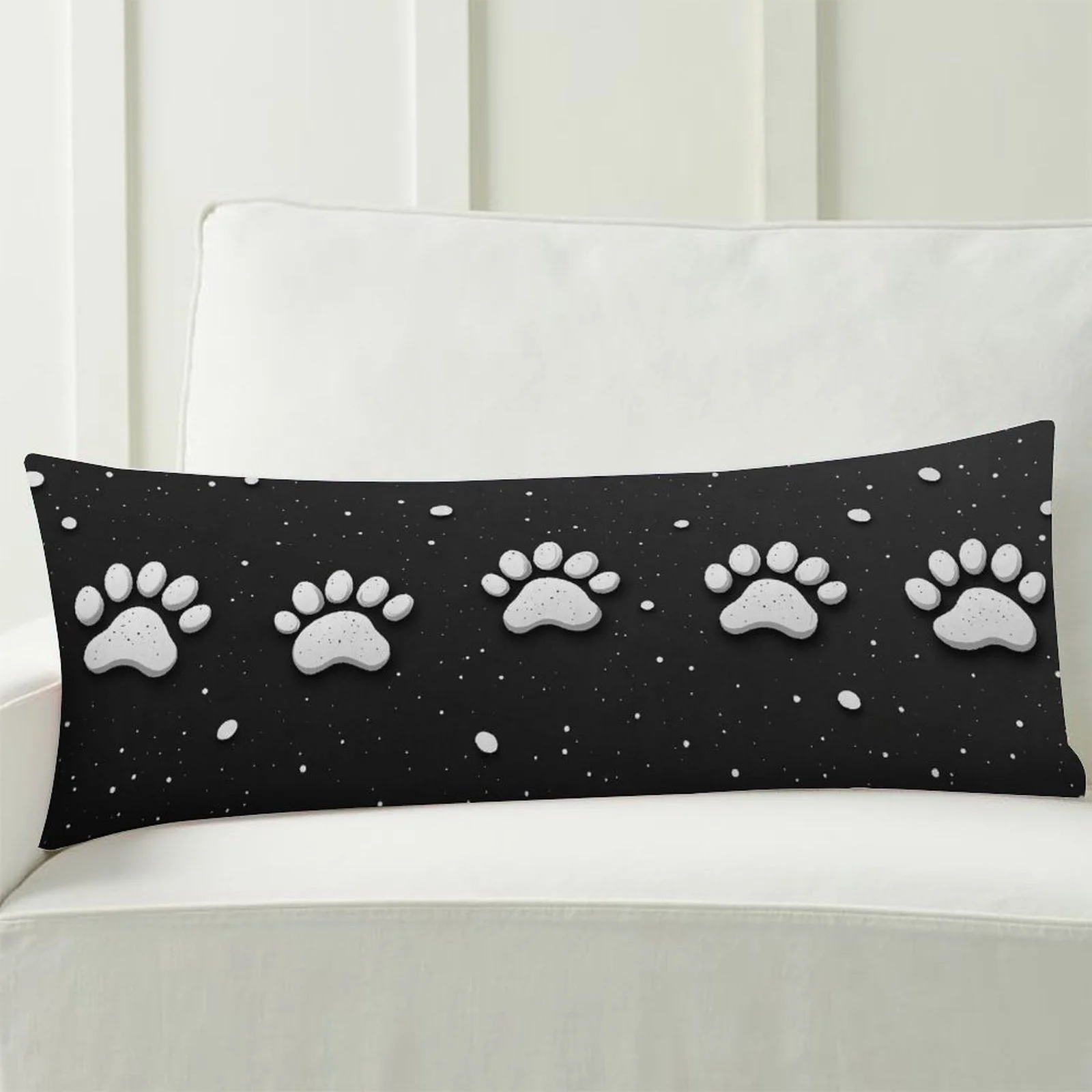 Snow-Themed Body Pillow Cover Featuring Paw Prints, Stylish Plush Long Pillowcase, Soft Decorative Double-Sided Print Large Body