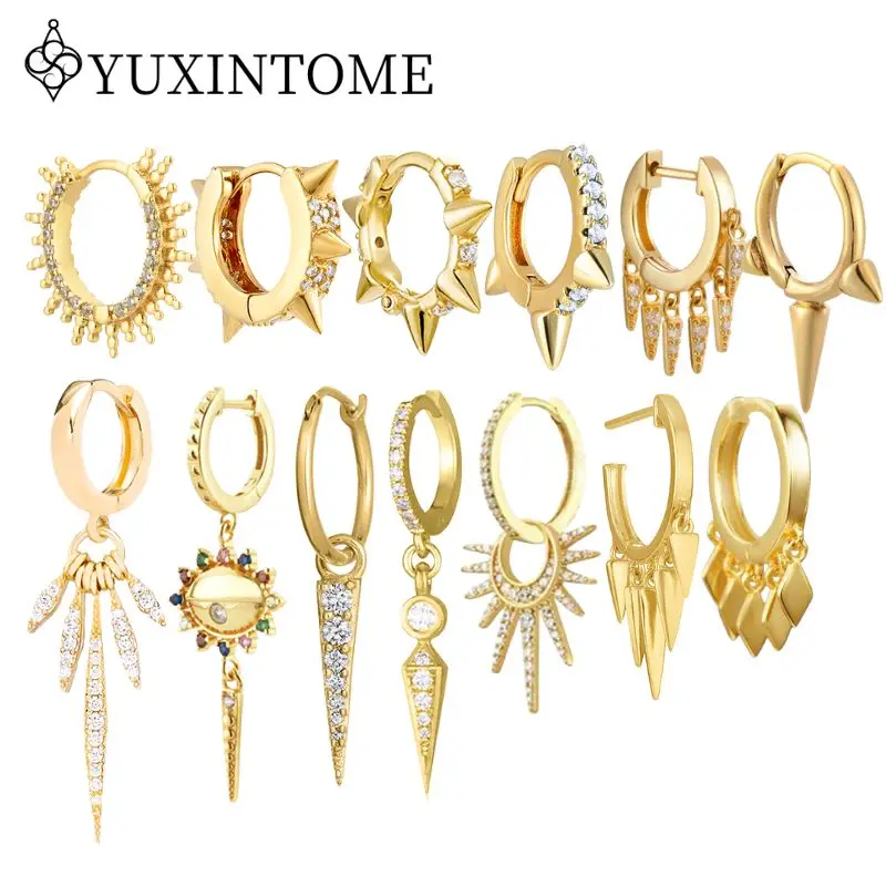 

925 Sterling Silver Ear Buckle Punk Fringed Rainbow CZ Hoop Earrings Fashion Gold Silver Color Minimalist Jewelry For Women Gift