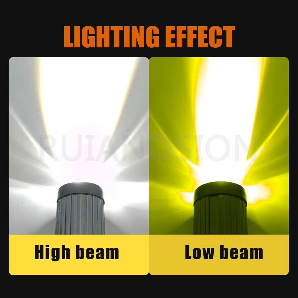 RUIANDSION 1Pcs CSP PH11 Motorbike LED Head Light Spotlight 1000Lm White+Yellow Switch Back Bulb Waterproof 12V For Honda 35W
