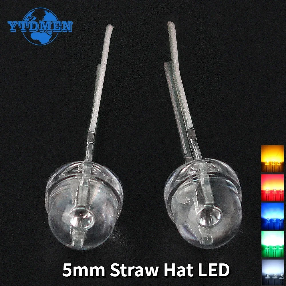 5mm Straw Hat LED Diode F5 Super Bright Power Light Emitting Diodes Blue Green Red Yellow White DIY Electronic Kit