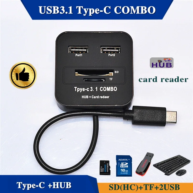 Newest USB3.1 Type-C Combo MicroSD SD TF USB HUB MicroUSB Universal Memory Card Reader Design for Ipad  Android Phone PC Macbook