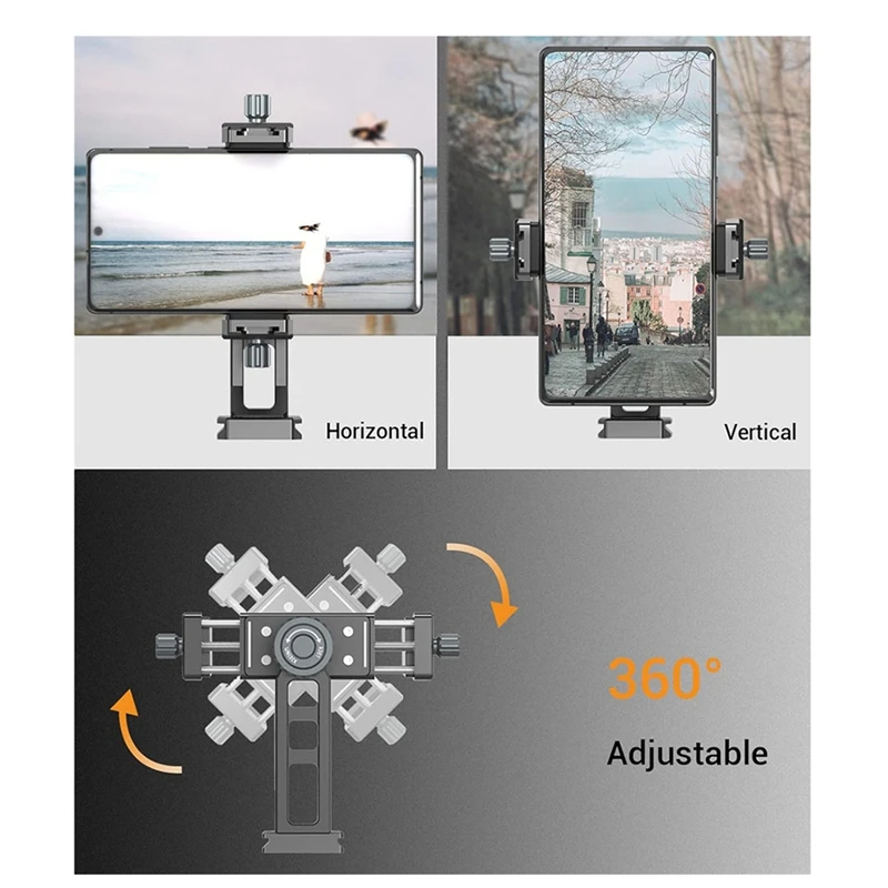 360 Rotatable Smartphone Tripod Mount Clip W Cold Shoe Arca Phone Holder Clamp For Photography LED Microphone Magic Arm Durable
