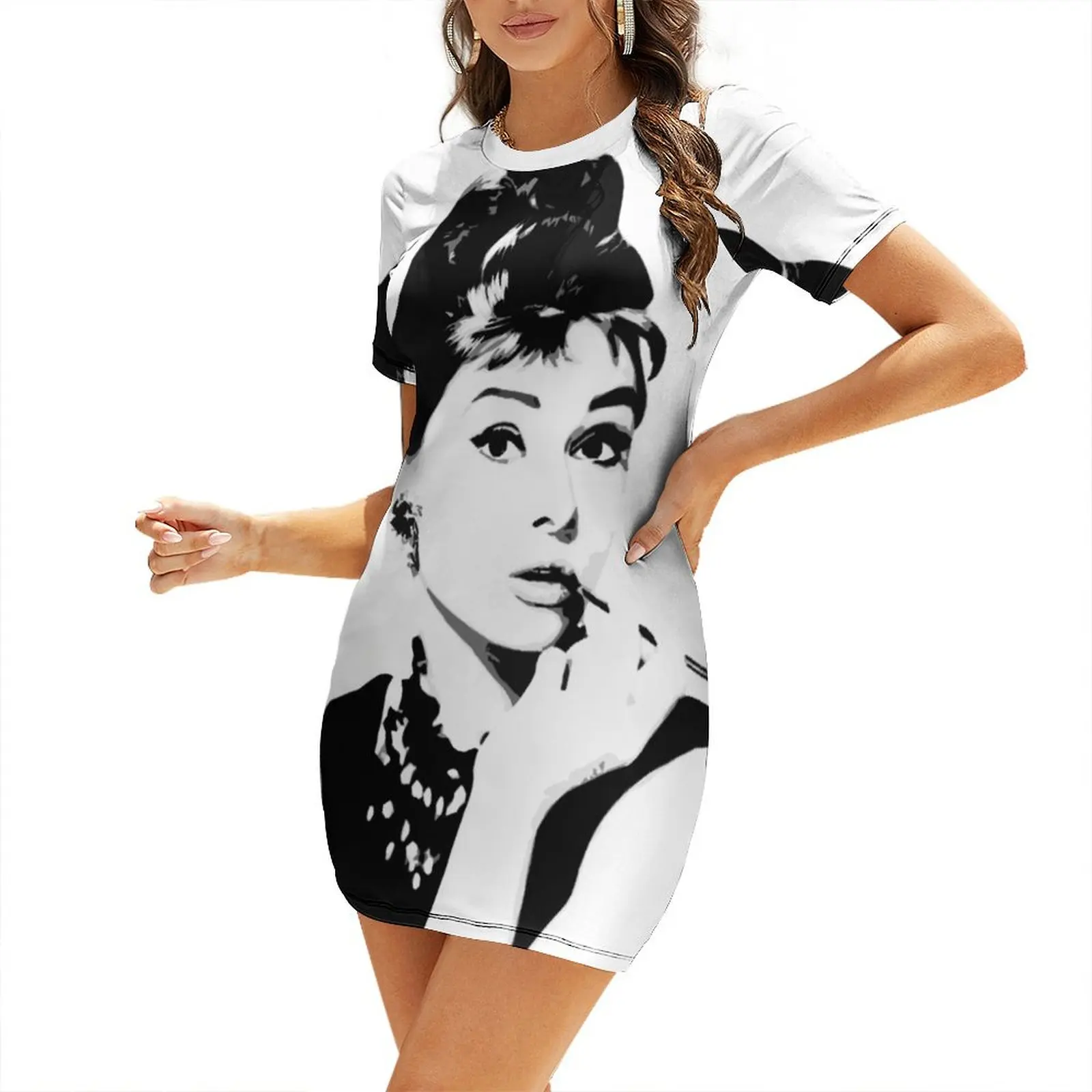 Audrey Hepburn Portrait Art Short Sleeved Dress Long dresses Womens dresses women's clothing summer 2024 novelties