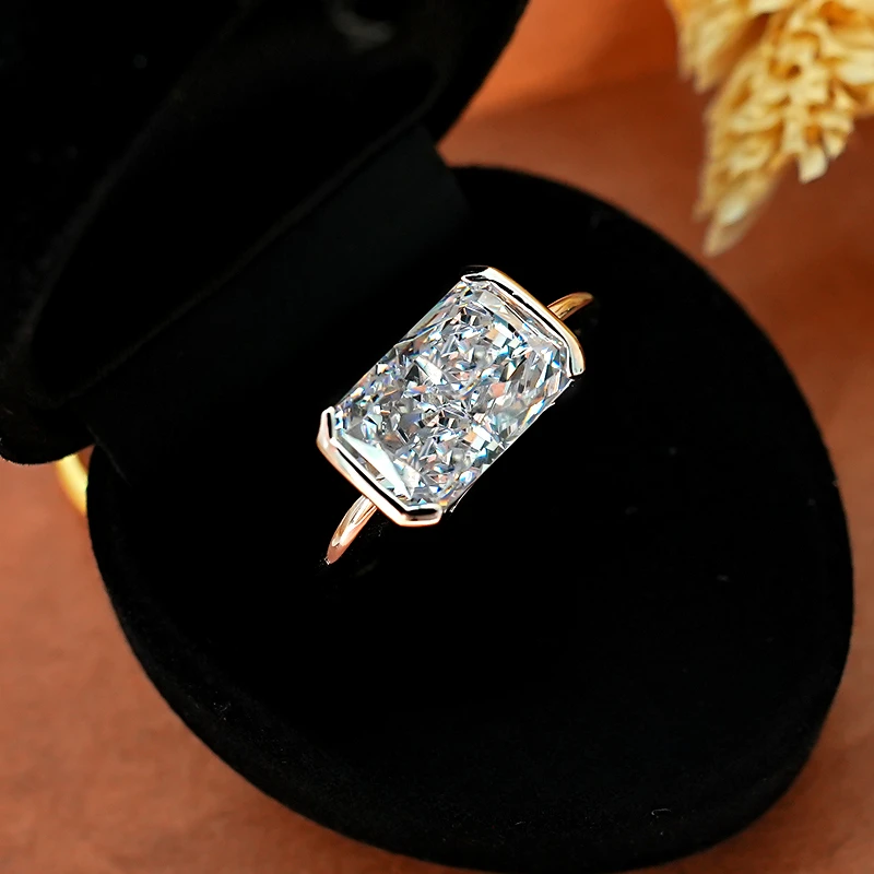 Anillo de plata 925, estilo minimalista medieval, corte de hielo triturado, azúcar cuadrado de diamante con alto contenido de carbono cultivado, moda de lujo ligera