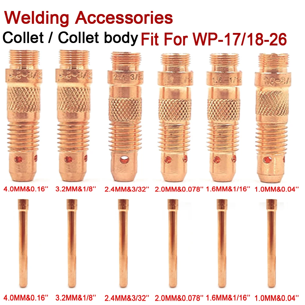 Argon Welding Torch Consumable Collet Body 1.0mm 1.6mm 2.0mm 2.4mm 3.2mm 4.0mm WP17 WP18 WP26 TIG Tungstens Electrodes Collet