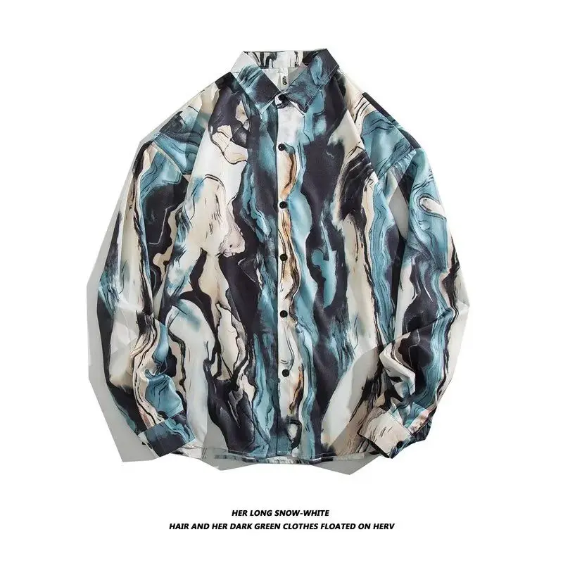 

Trendy Men's Loose Casual Long Sve irt Vintage Hong Kong Sle Spring Autumn Outerwear Polyester Stand Fit No Brand