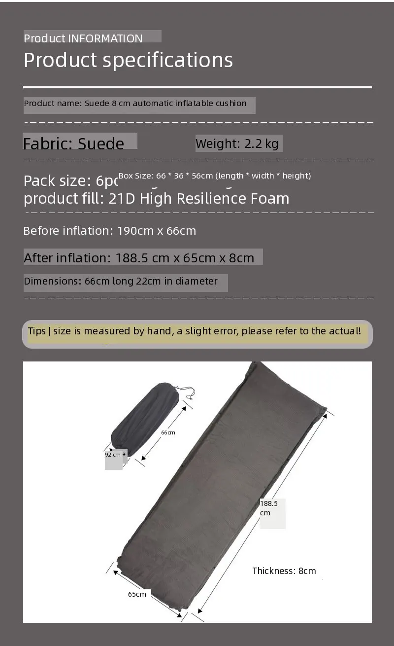 Self Inflating Camping Sleeping Pad 8cm Thick Suede Waterproof Outdoor Mat with Pillow for Tent Hiking Backpacking Travel Home