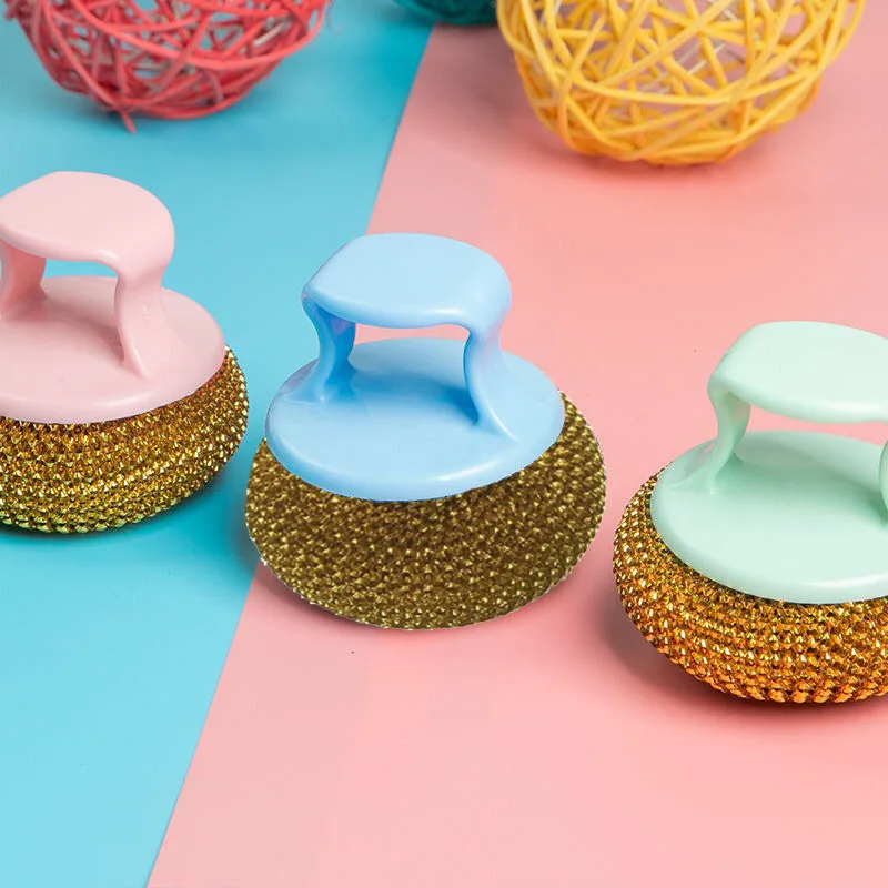 Non Scratch PET Cleaning Ball Long Handle Pot Brush, Non Steel Wool Dishwashing Scrubber Kitchen Cookware Cleaning Tool