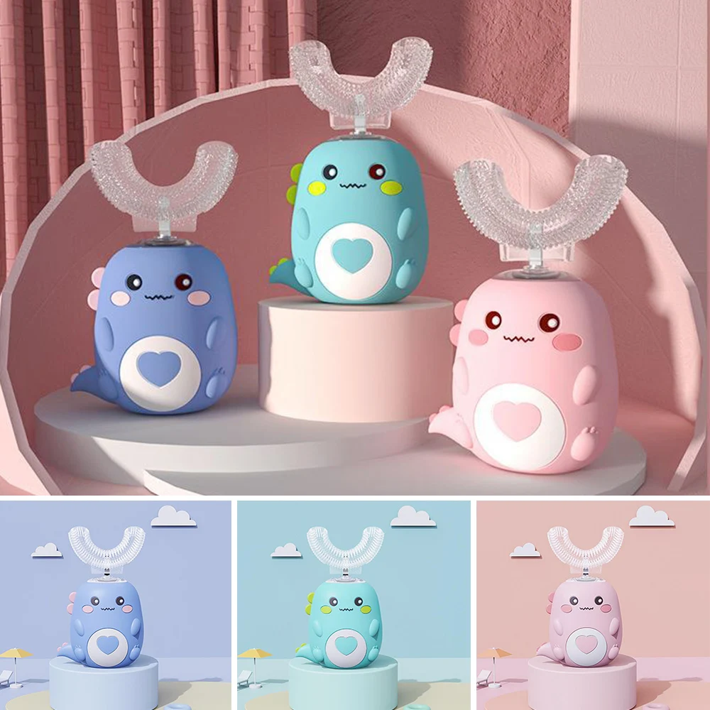 

Силиконовая насадка для щетки для детей 2-6 лет, детская зубная щетка U-образной формы, бесшумная зубная щетка Sonic для чистки, мягкая щетина, маленький динозавр