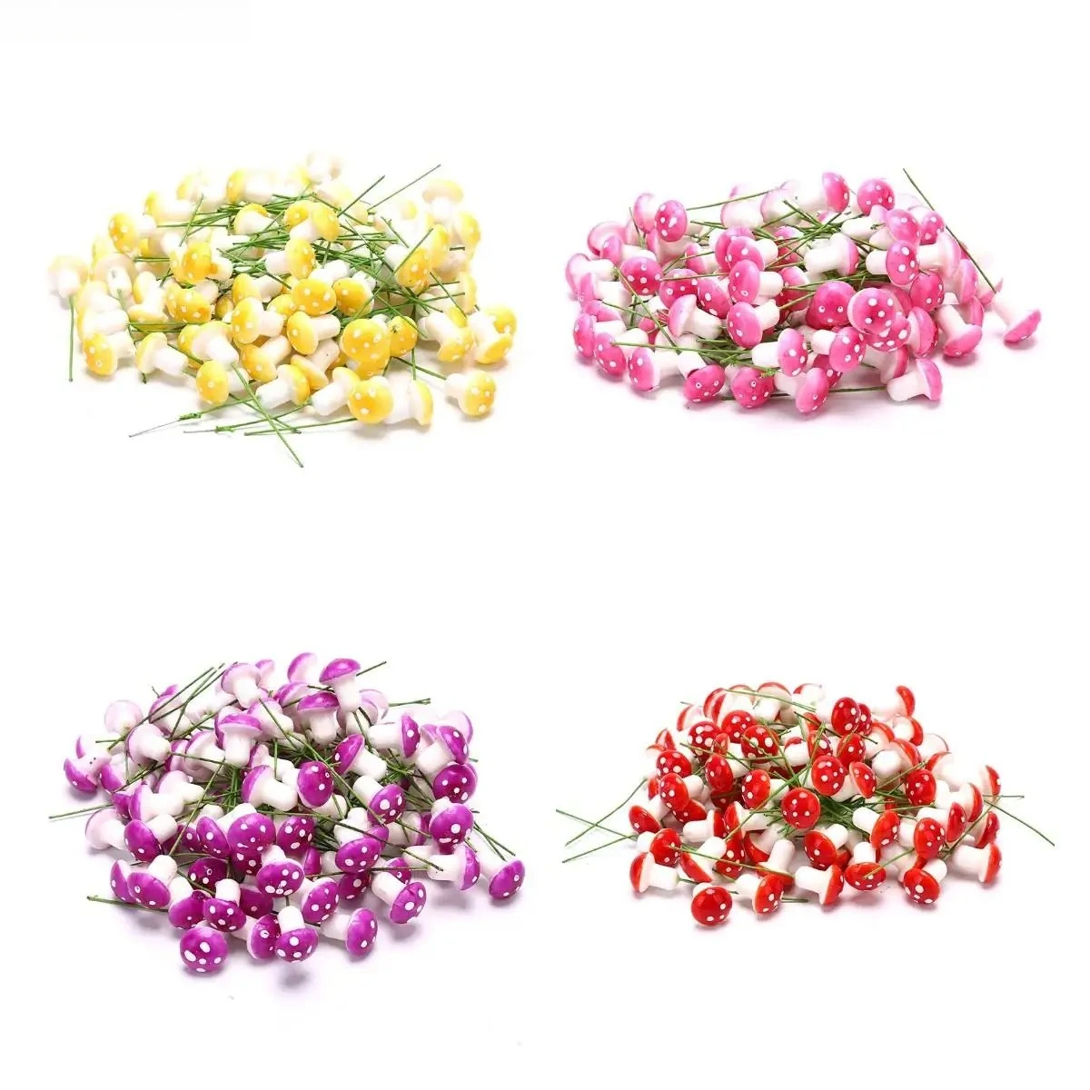 100pcs/set Colorful Mini Artificial Mushroom Model Fairy Garden Plant Action Figure Miniature Crafts Decorations Stakes Craft