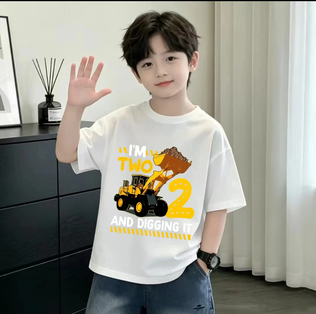New model children's cotton T-shirt - Boys' and girls' loose and comfortable machine engineering cartoon print top