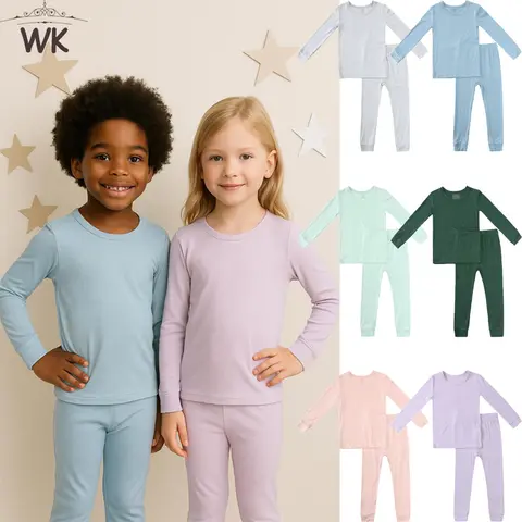 2025 Breathable Child Pajamas Sets For Kid Boy Girl Solid Bamboo Fiber Loungewear Clothes Baby Pijamas Suit Infant Top and Pants