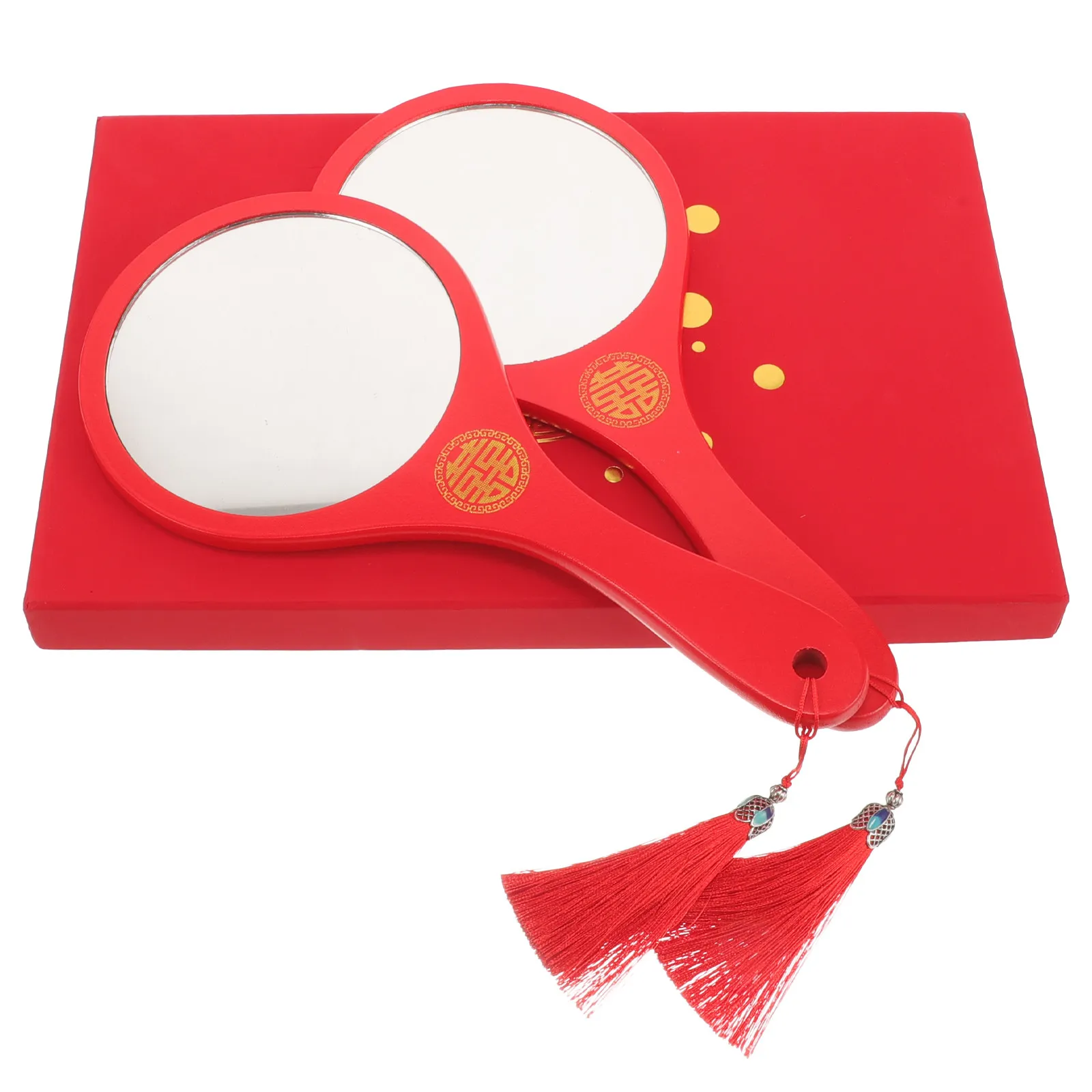 

Пара зеркал для невесты, ручные зеркала с декоративными кисточками, праздничное зеркало для макияжа, компактный дизайн, портативное использование